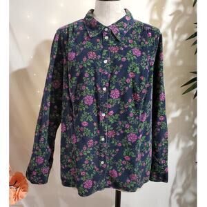 Vtg Basic Editions 90s Y2K Fine Wale Corduroy Floral Pearl Snap Shirt Jacket 1X